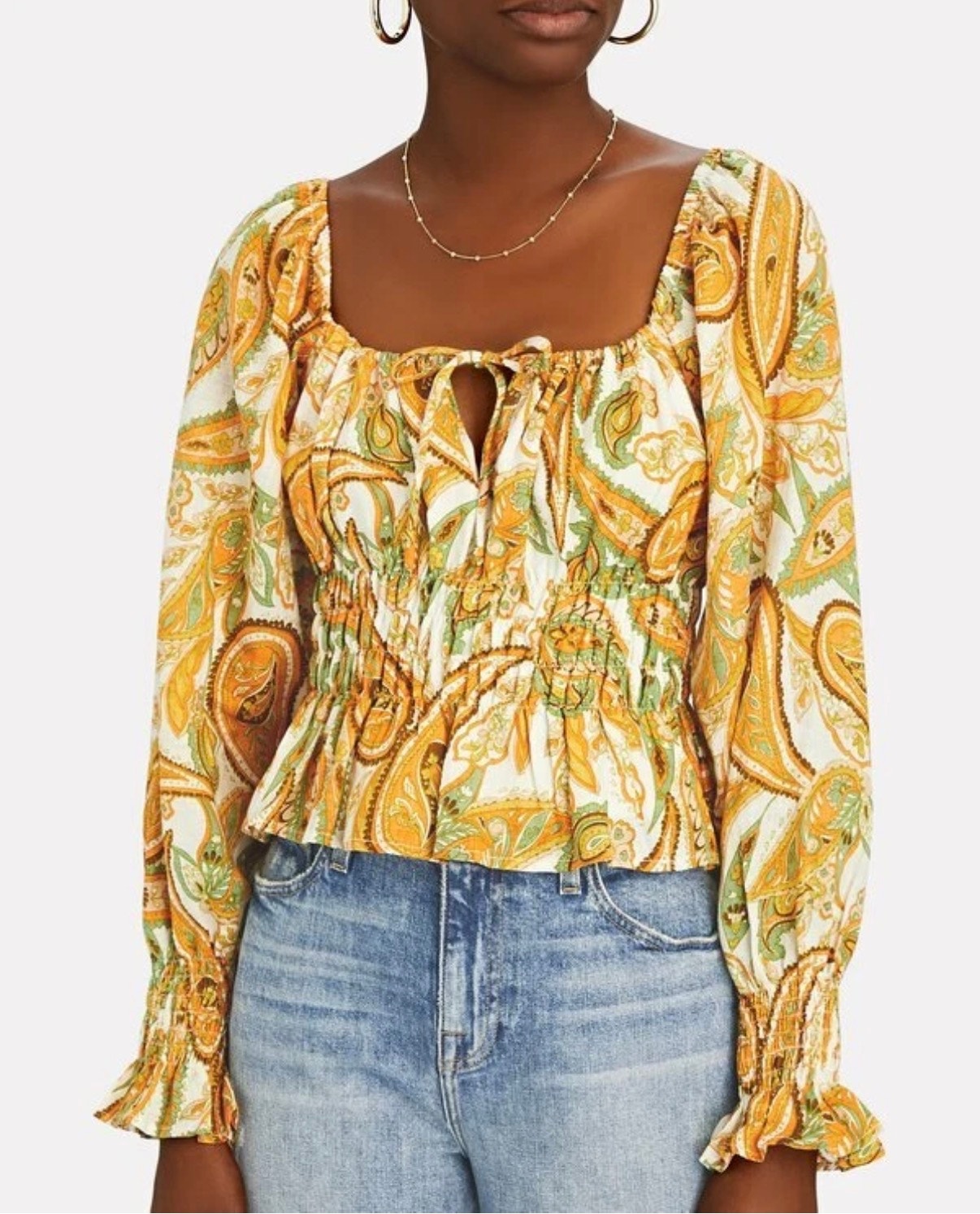 Faithful The Brand Gillian Top Juniper Paisley Print Linen Blouse Sz Xl 14